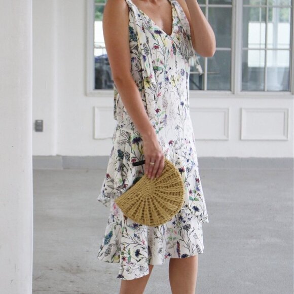 H&M SUMMER DRESS Size 4 Natural white/Floral Crêpe Knee-length - Picture 15 of 16